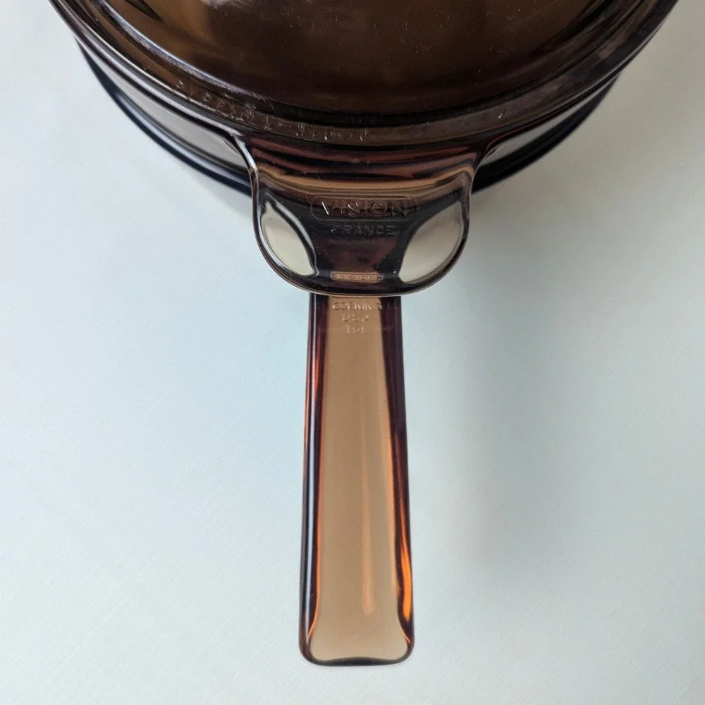 Corning Visions Amber Glass Double Boiler Set 1.5L Saucepan Steamer Lid France